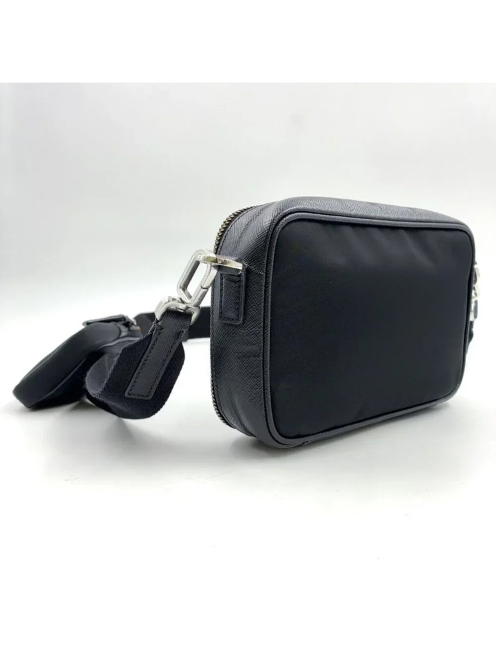 Prada Brick Re-Nylon Leather Nylon Black Shoulder Bag Silver
